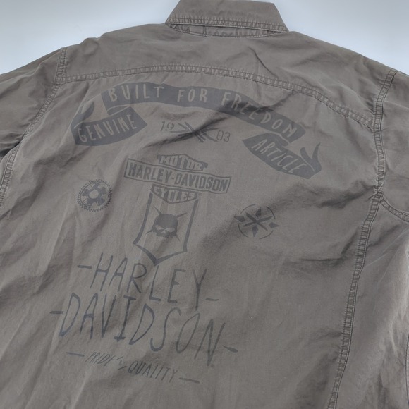Harley-Davidson Other - Harley Davidson Button Up Shirt Mens XL Brown Short Sleeve Biker Workwear Logo